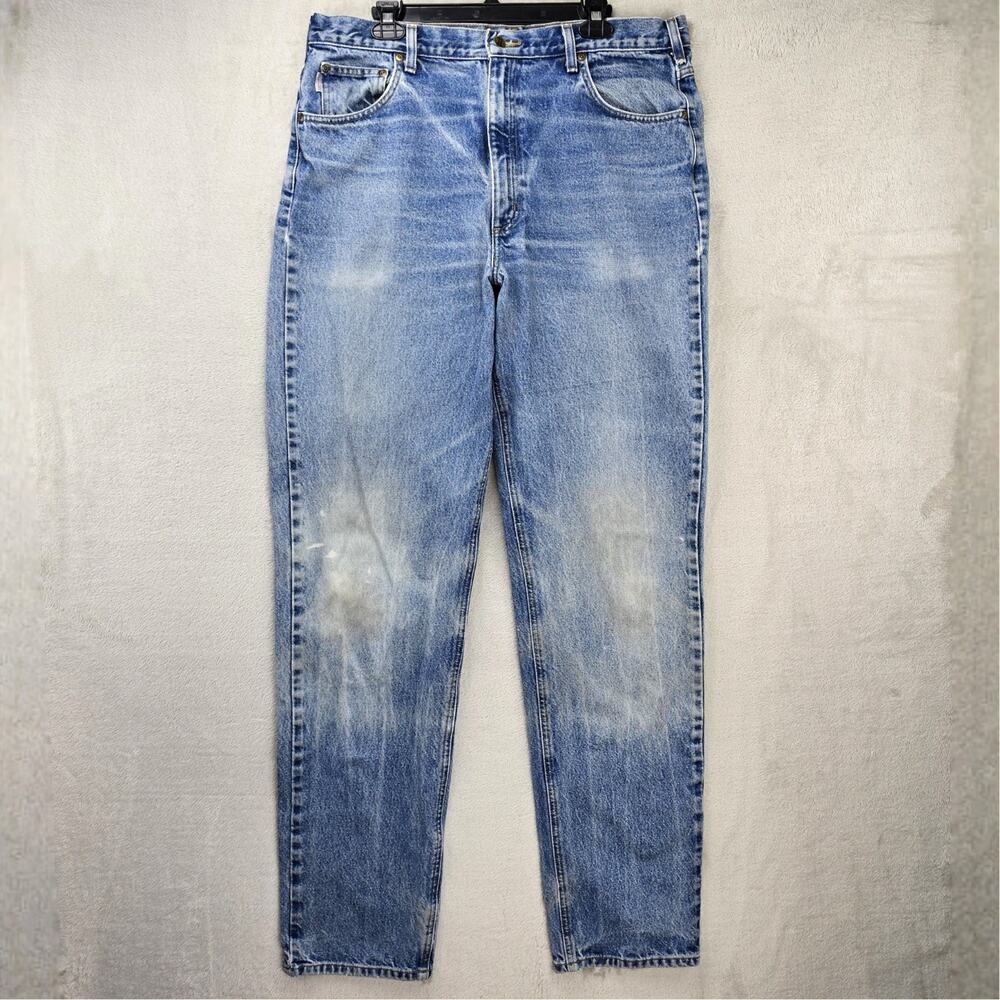 Carhartt Jeans Mens 38x36 Blue Relaxed Fit B17 DST Faded Whiskers Grunge